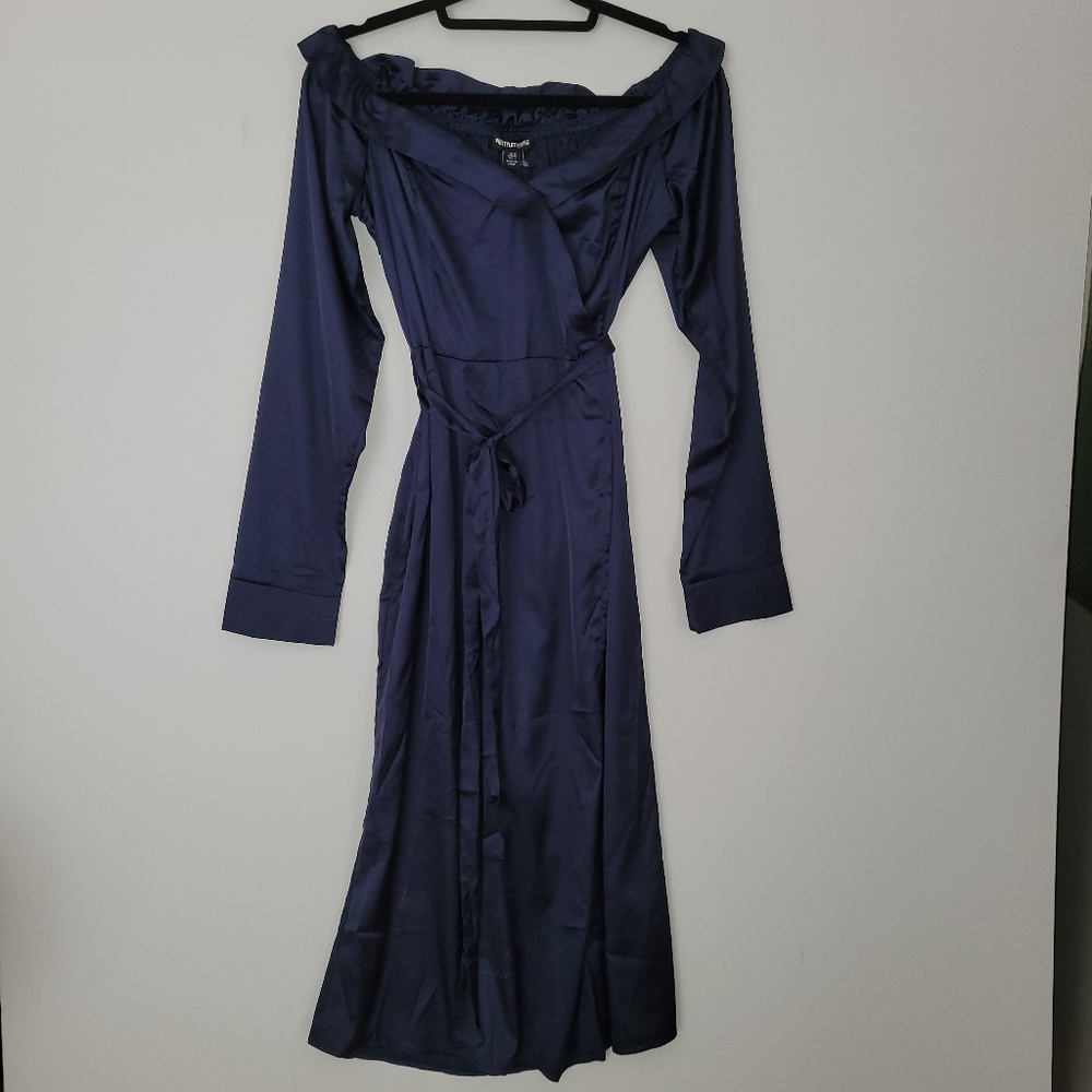 NWT PRETTY LITTLE THING Satin Dress Size 12 Off Shoulder Whimsigoth Witchy